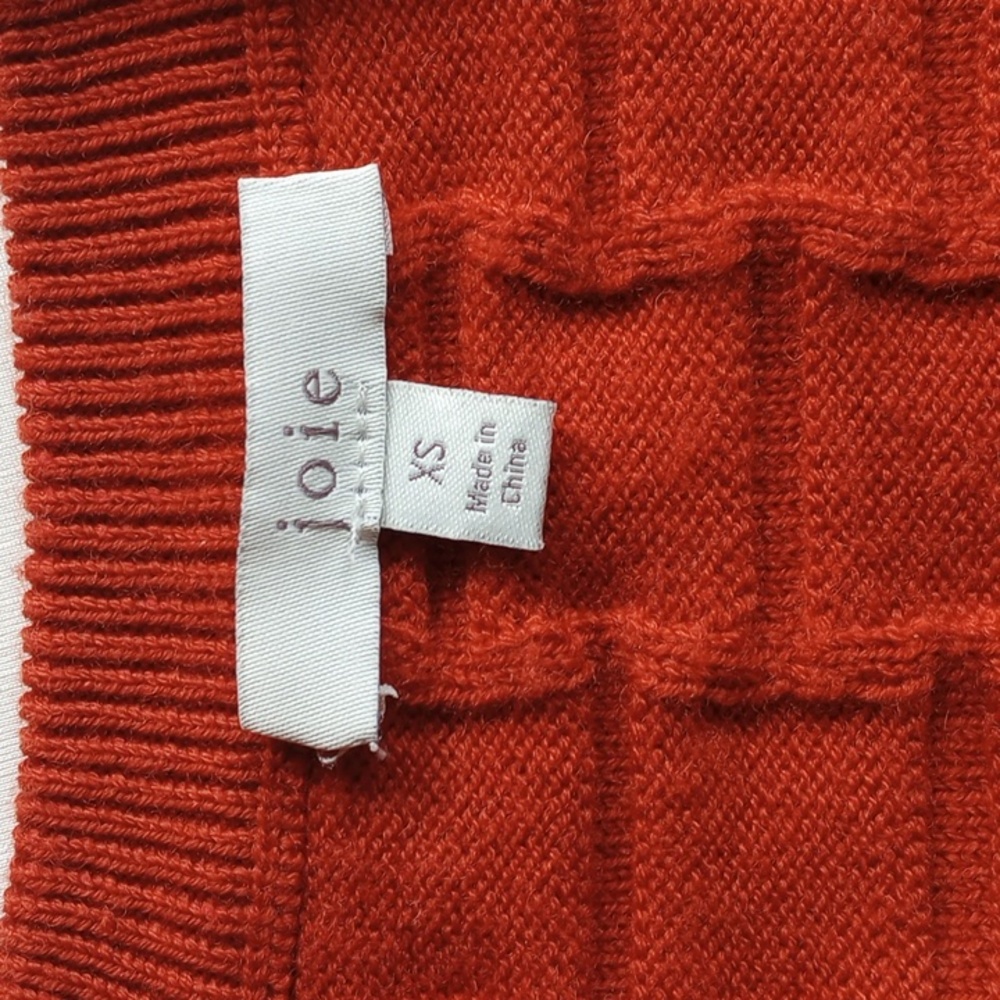 NWOT Joie Scoop Neck Puff Sleeve Basketweave Sweater XS Brick Orange Wool Blend - Picture 3 of 4